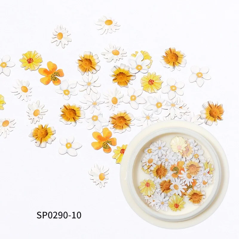 2021 New Autumn and Winter Color Flowers Wood Pulp Nail Stickers 12 Kinds of 3D Small Daisy Fashion Nail Art DIY Accessories