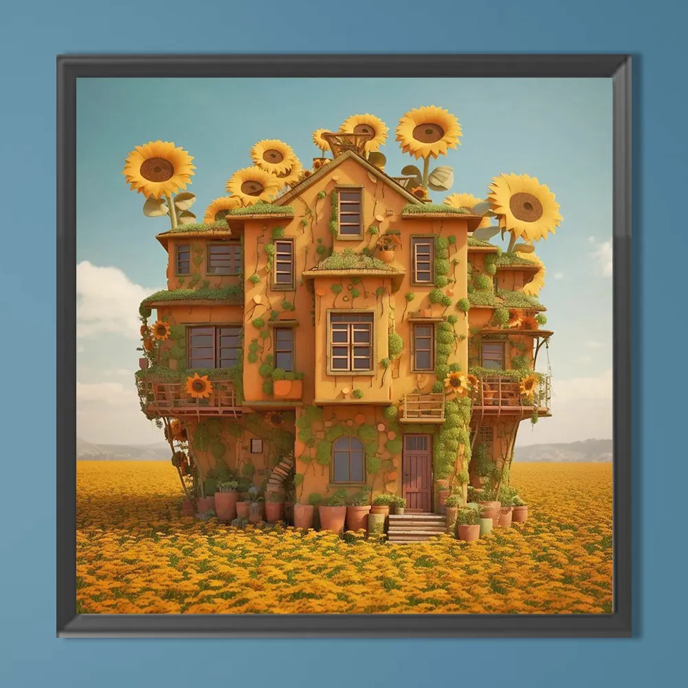 Full Round Diamond Painting 40*40cm - Sunflower House