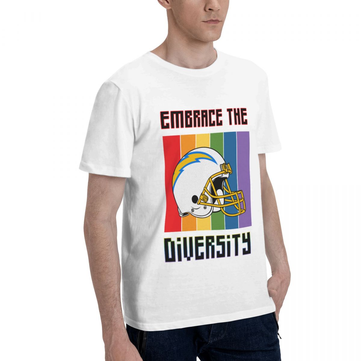 Los Angeles Chargers Embrace The Diversity Men's Cotton Crewneck T-Shirt