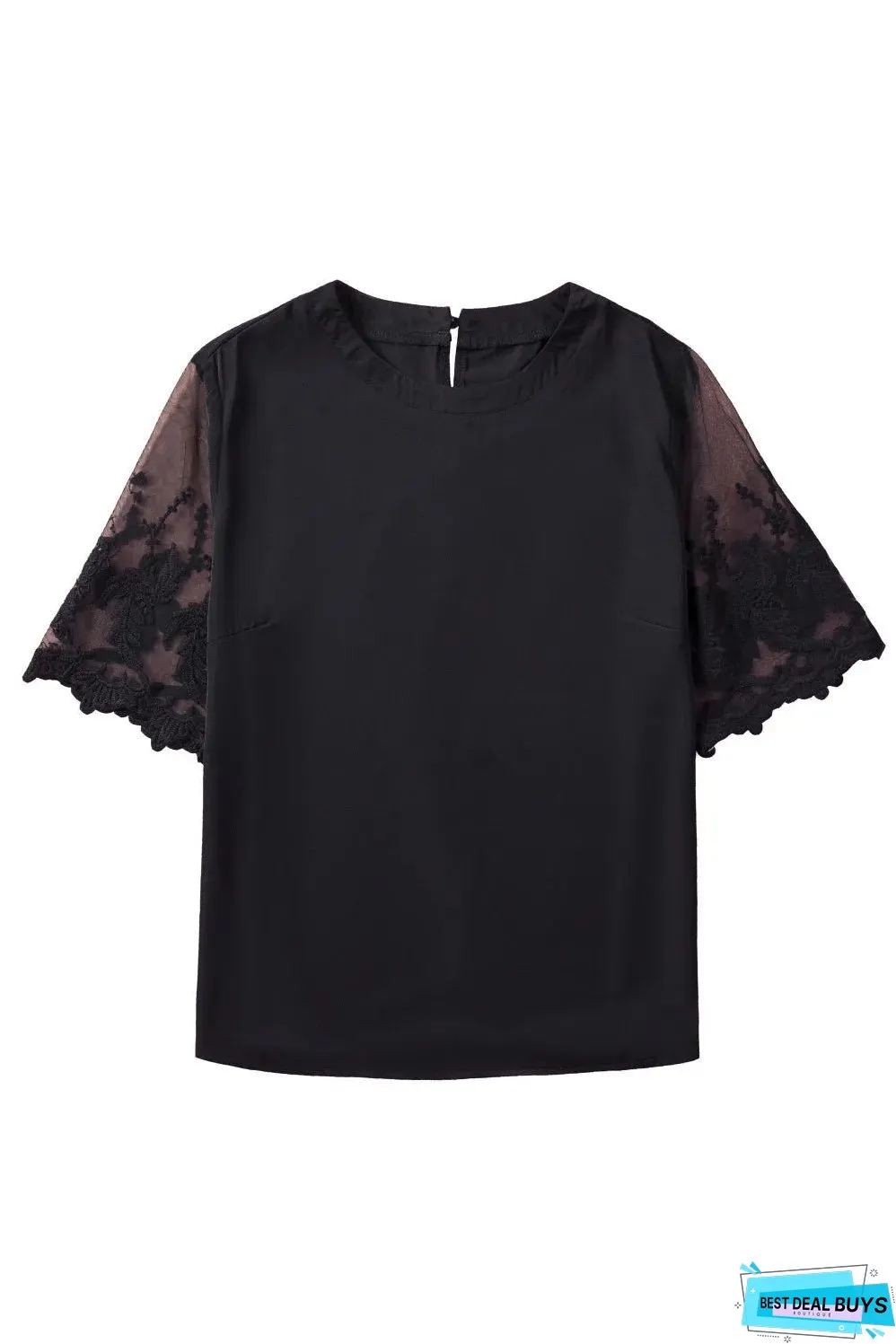 Black Floral Lace Sleeve Patchwork Top