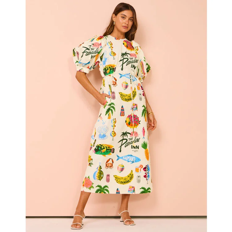 Puff sleeve Graffiti Printed Dress
