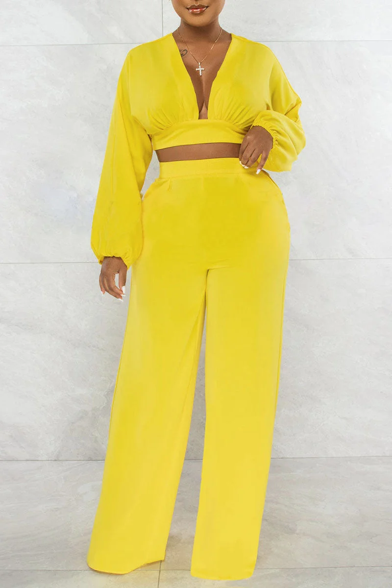 Sexy Solid Patchwork Backless V Neck Long Sleeve Two Pieces