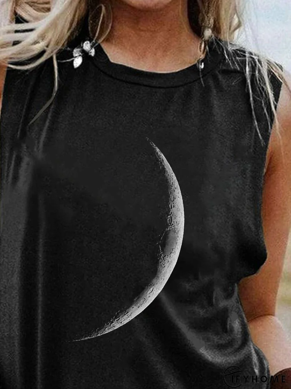 Black Moon Printed Shift Crew Neck Party Daily Casual Sleeveless Tank & Cami | IFYHOME