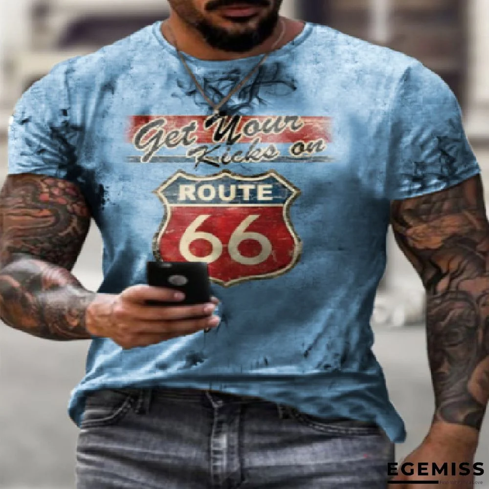 Casual 66 Digital Printed Short-sleeved T-shirt with Loose Collar | EGEMISS