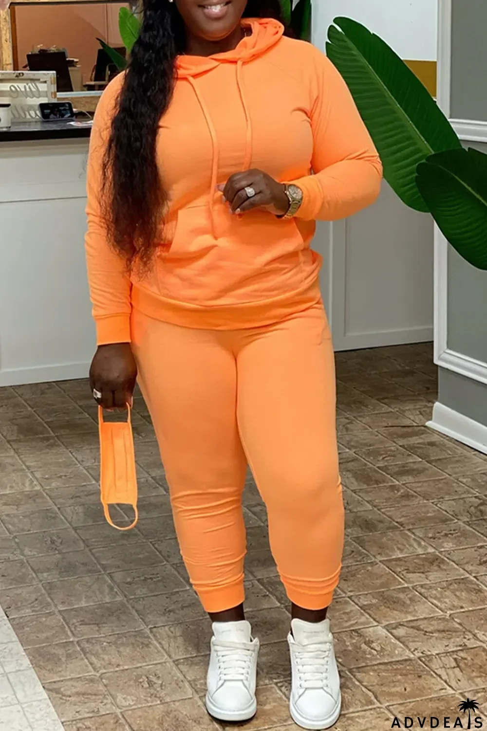 Pink Casual Solid Split Joint Hooded Collar Plus Size Two Pieces