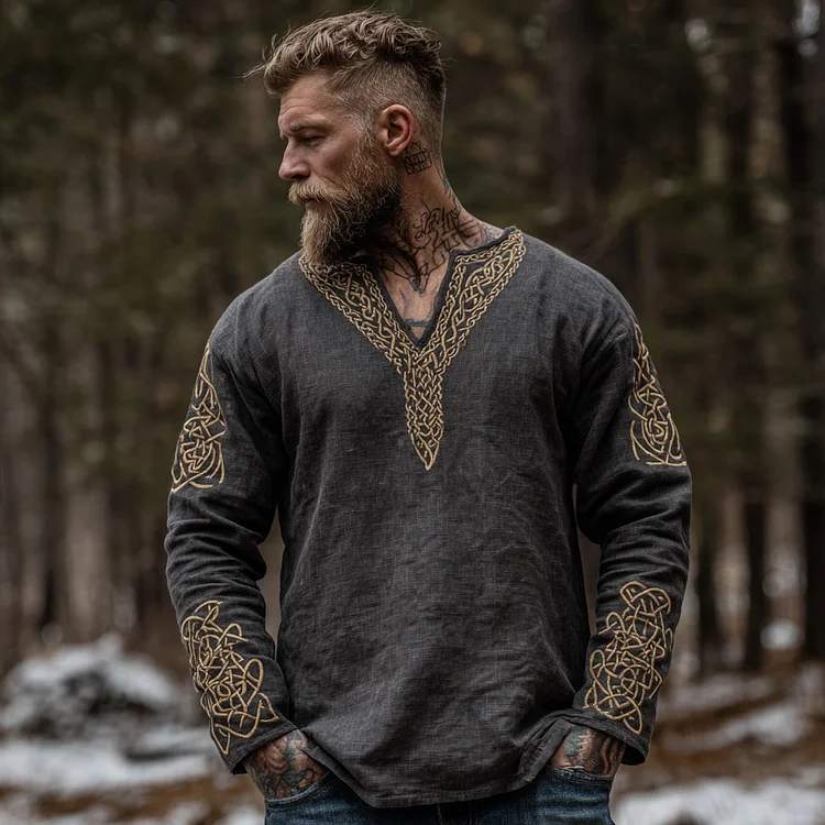 Men's Retro Viking Celtic Knot Linen Shirt