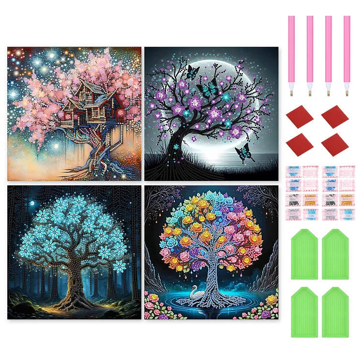 4pcs Tree Of Life 30*30CM (Canvas) Special Shaped Drill Diamond Painting gbfke