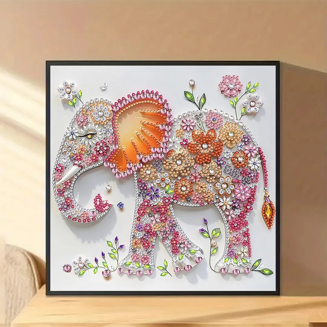 Diamond Painting - Partial Special Shaped Drill - Floral Elephant(Canvas|30x30cm)