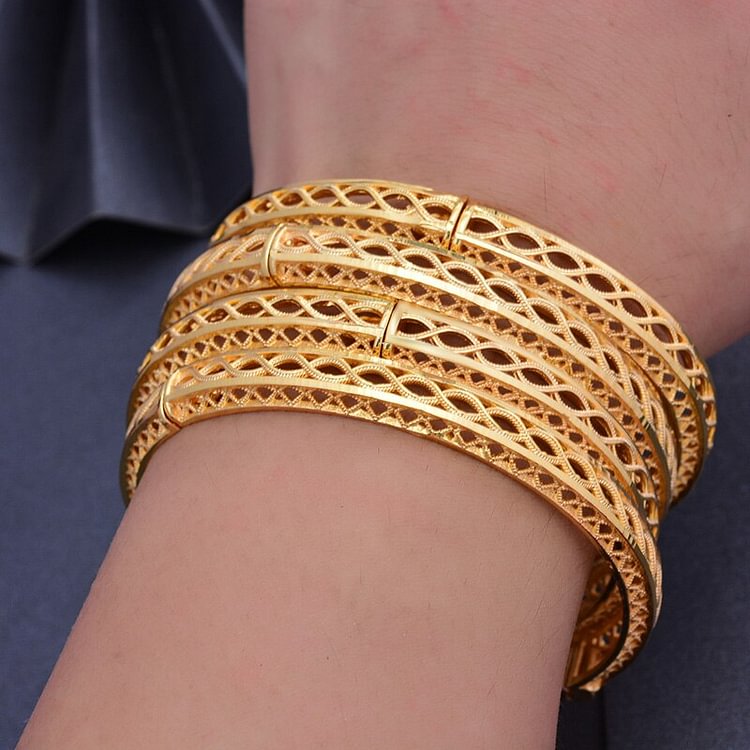 4pc Dubai India Africa Gold Color Bangles For Women Gold lattice Bangles&amp;Bracelet