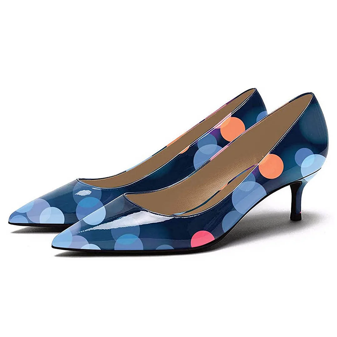 Colorful Neon Patent Leather Pointed Toe Kitten Heel Pumps
