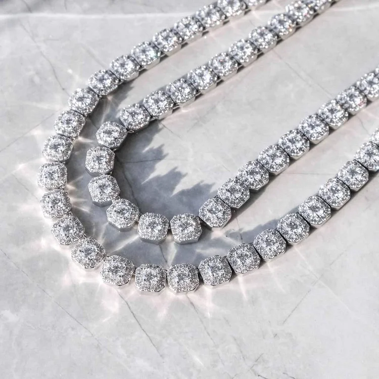 13MM Luxury Clustered Tennis Chain in White Gold
