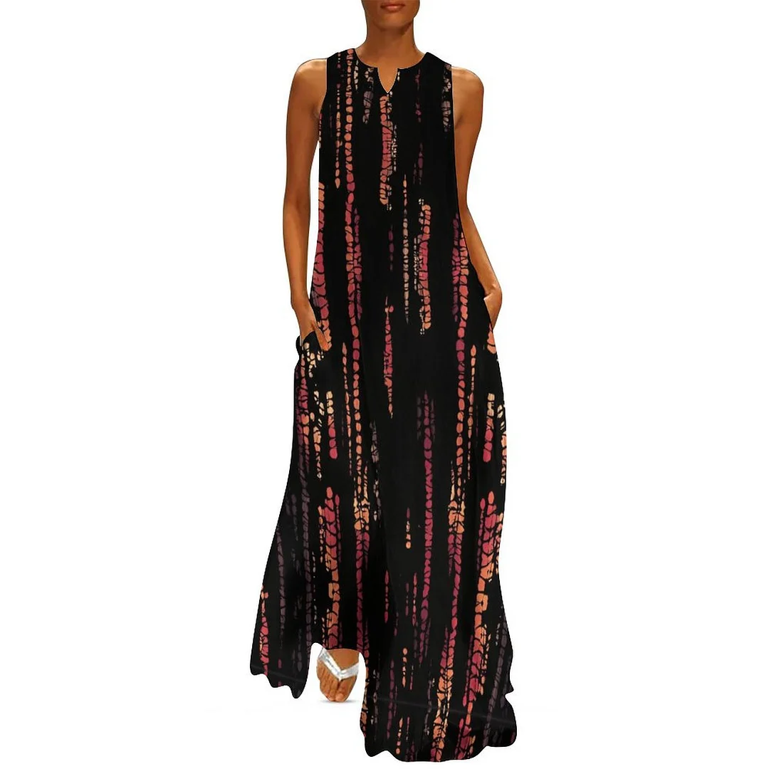 Style & Comfort for Mature Women Plus Size Printed Sleeveless Casual Women Maxi Dress with Pockets in Pattern Black, Red