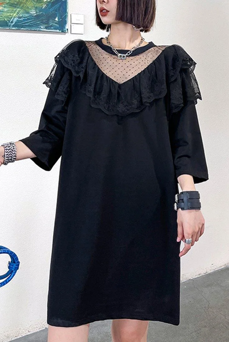 Unique Black Patchwork Lace Cotton Summer Maxi Dresses