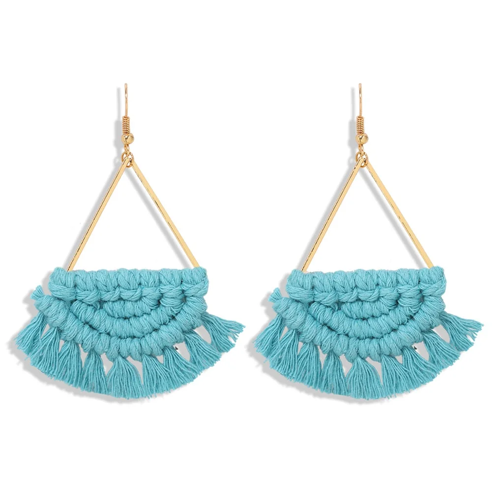 Dvacaman 2020 New Design Bohemian Leaf Shape Tassel Earrings For Women Fashion Weave Macrame Cotton Thread Earrings Drop Jewelry