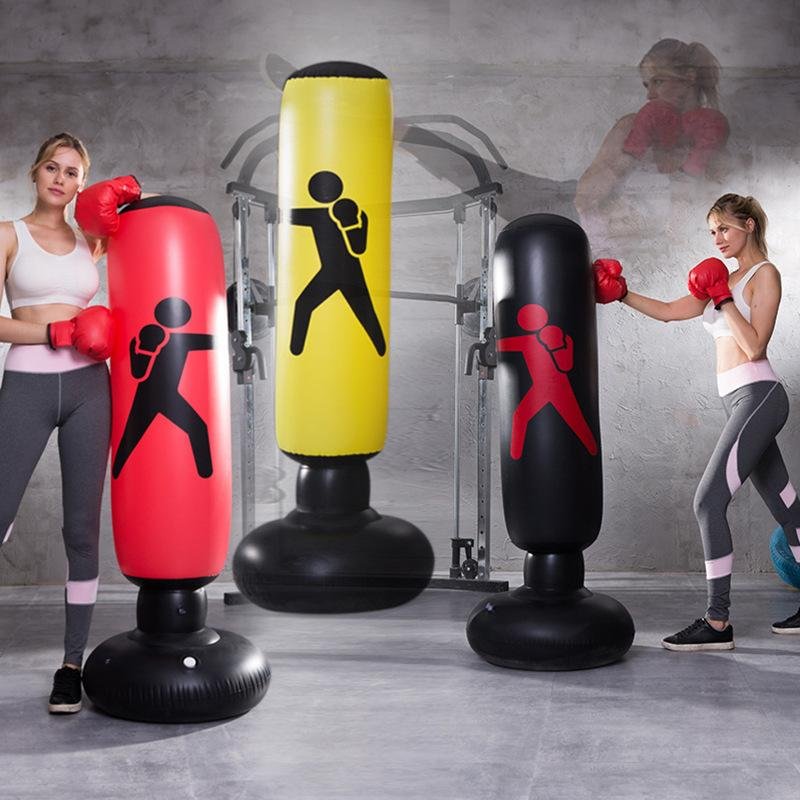 Inflatable Punching Bag with Stand Portable Weighted Boxing Practicing Karate Relieve Stress for Kids Adults