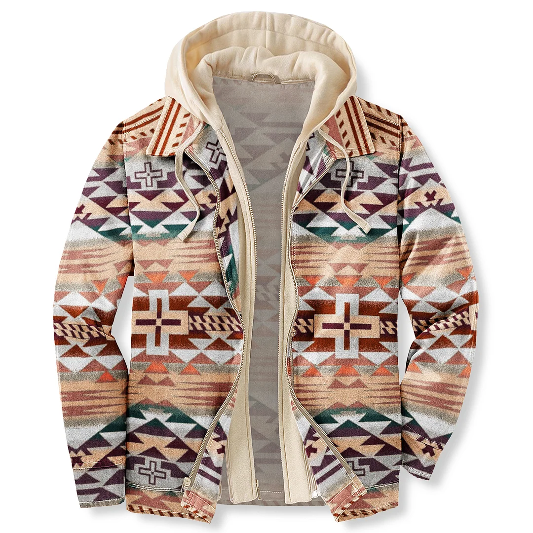 Men's Autumn & Winter Outdoor Casual Vintage Ethnic Print Hooded Jacket-barclient