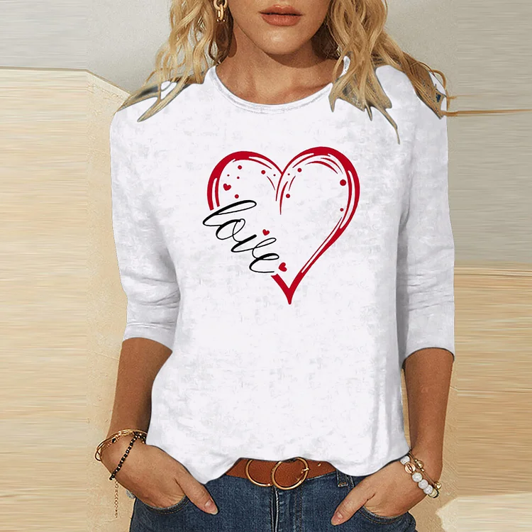 VChics Love Pattern Printed Casual Long Sleeved T-Shirt