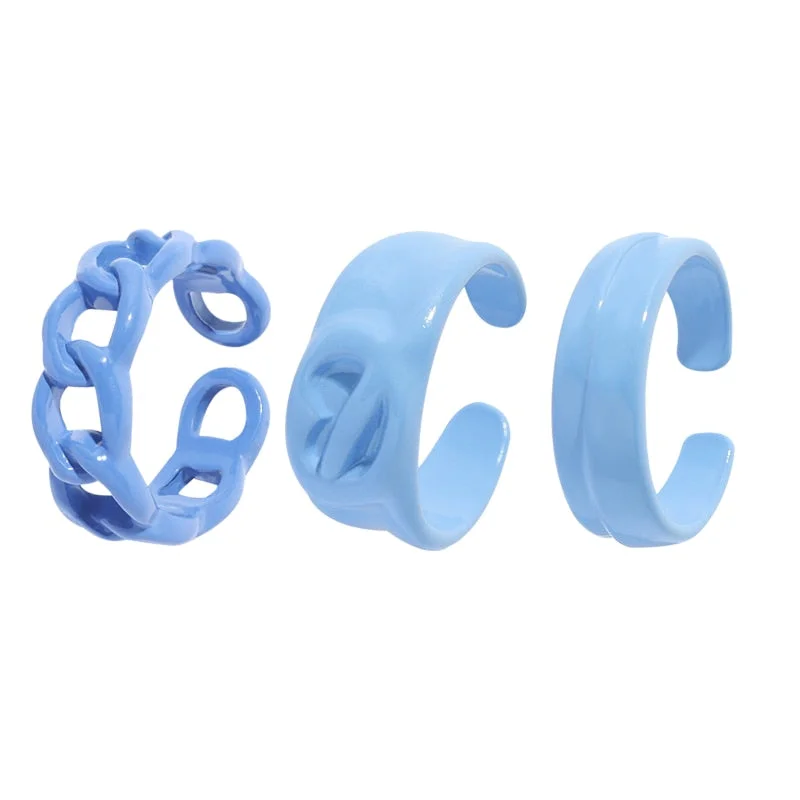 Dvacaman 2021 New Trendy Colorful Dripping Oil Resin Rhinestone Geometric Rings Hand-Painted Open Rings for Women Party Jewelry