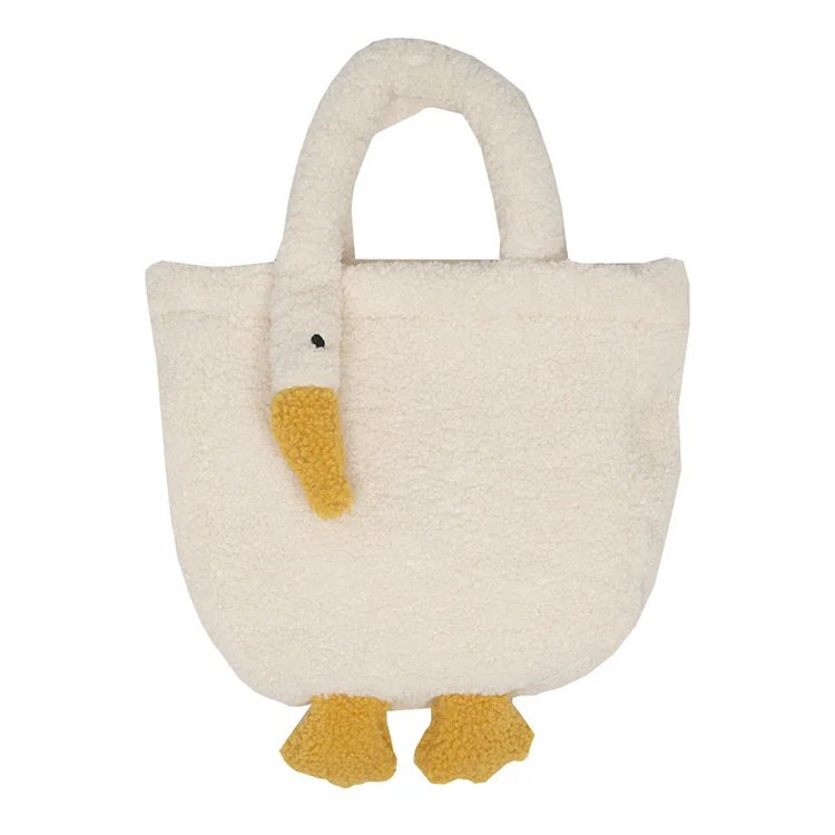 Plush Women Handbags Fashion Cartoon Goose Shoulder Bag Cute for Work (Style 1)