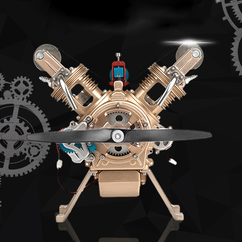 V2 Engine Assembly Kit Full Metal VTwin Double-Cylinder Engine Model Kit for Collecting/Decorating/Education