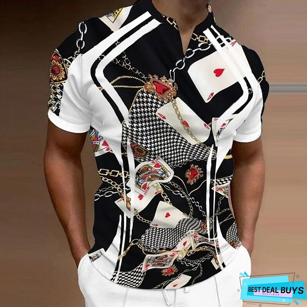 Men's Unisex T shirt Tee Graphic Prints Poker V Neck Black 3D Print Outdoor Street Short Sleeve Print Clothing Apparel Sports Designer Casual Big and Tall / Summer / Summer