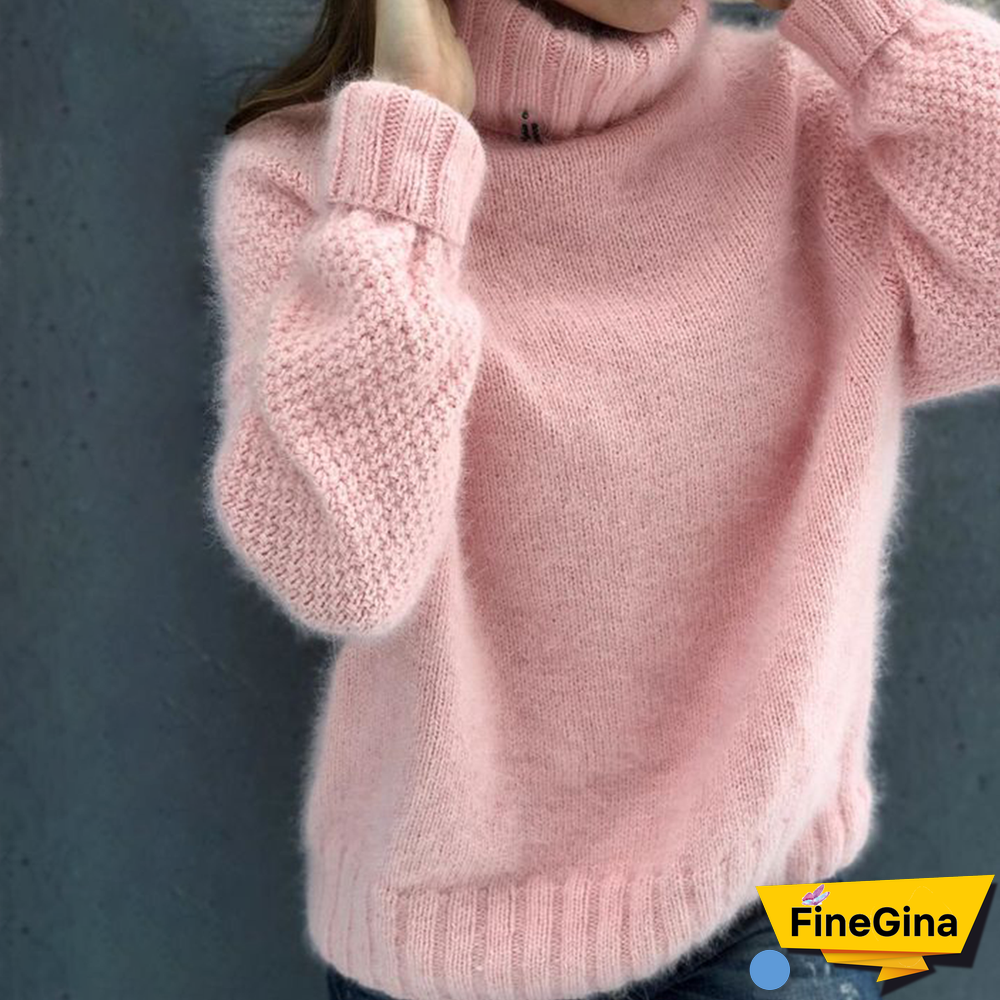 Cozy Plain High Neck Sweater