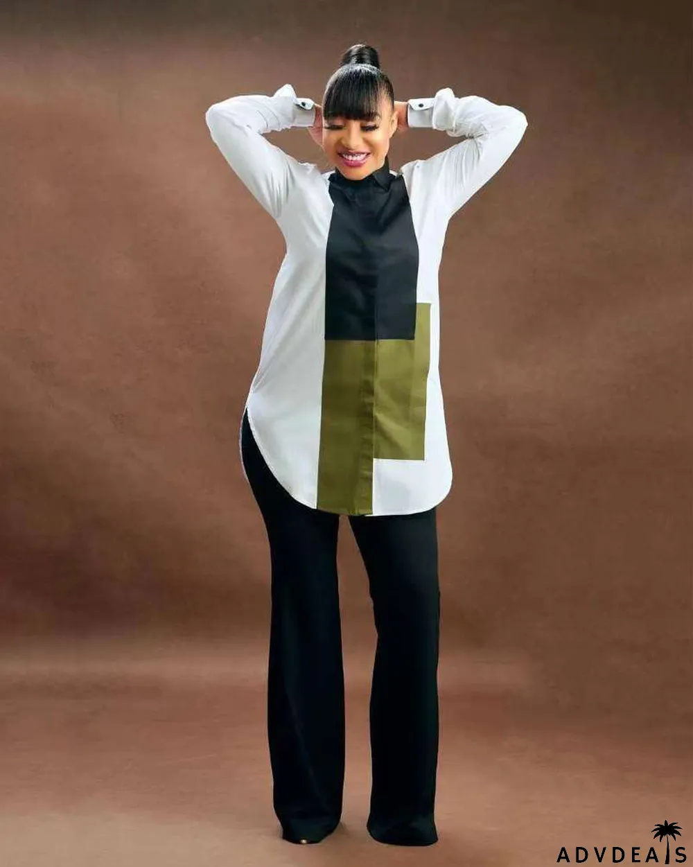 Fashion Trendy Digital Positioning Printing Long Sleeve Casual Slim Shirt