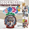 2026 Calendar DIY Diamond Art Kit Indian Wolf Wooden Diamond Painting Calendar
