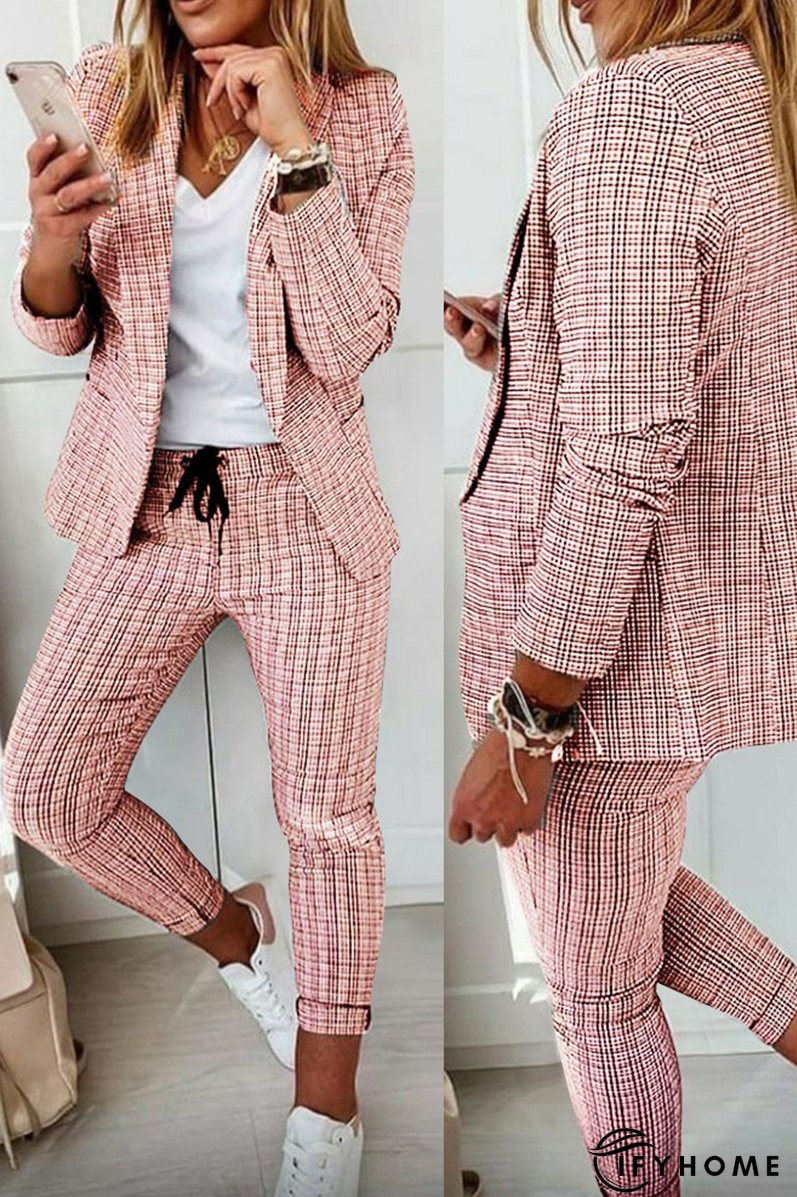 Casual Street Plaid Patchwork Turndown Collar Long Sleeve Two Pieces(4 Colors) | IFYHOME