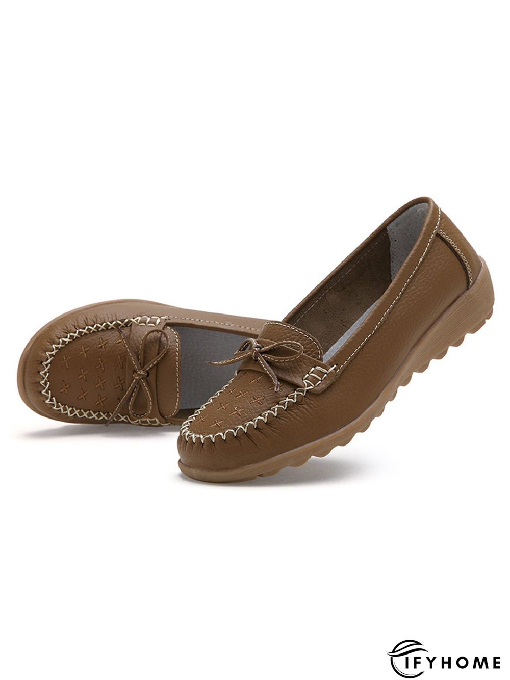 Bow Decor Moccasin Comfy Sole Flat Peas Shoes | IFYHOME