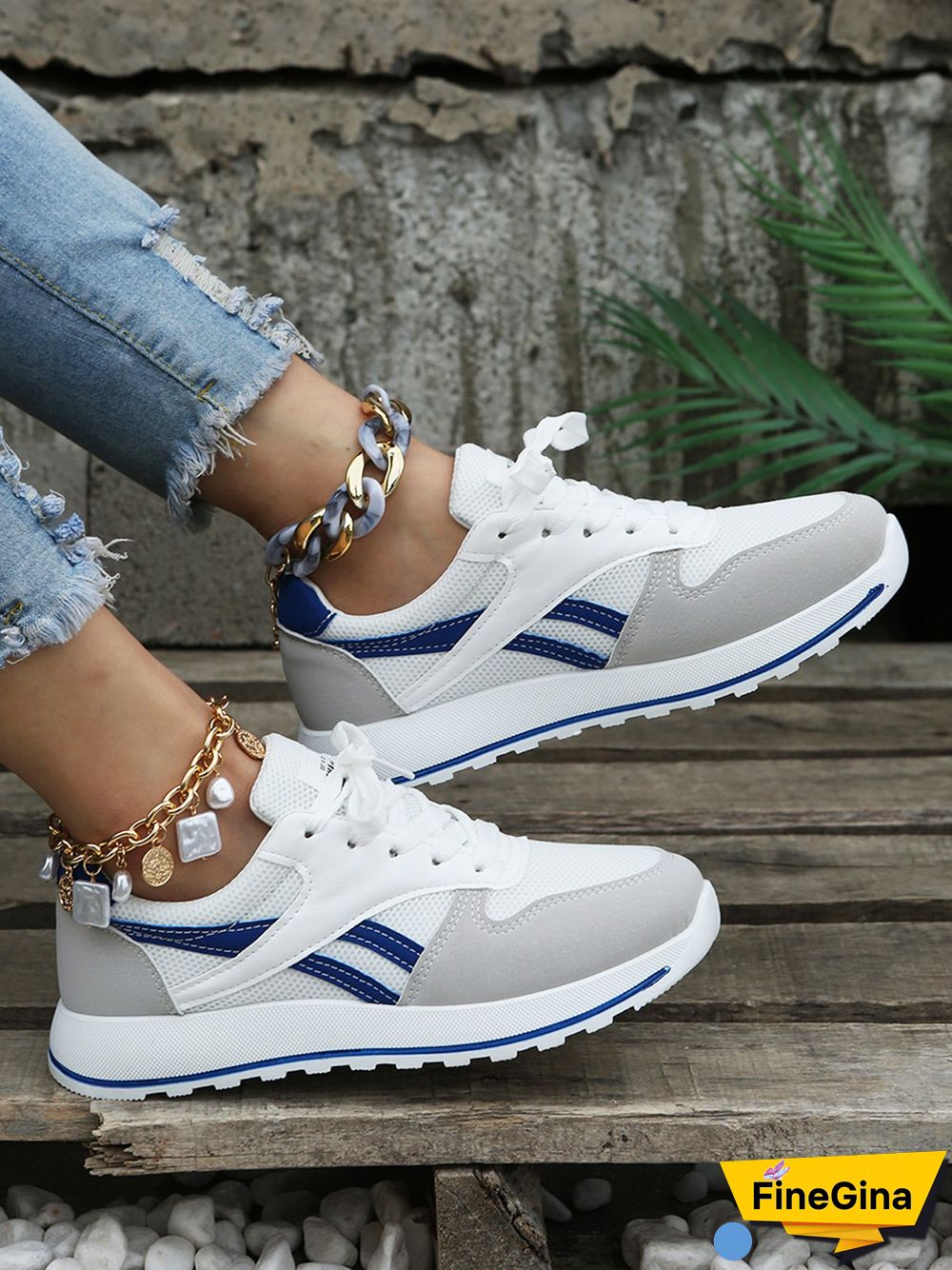 Color Block Sports All Season Split Joint Flat Heel Round Toe Fabric Fabric Lace-Up Sneakers for Women