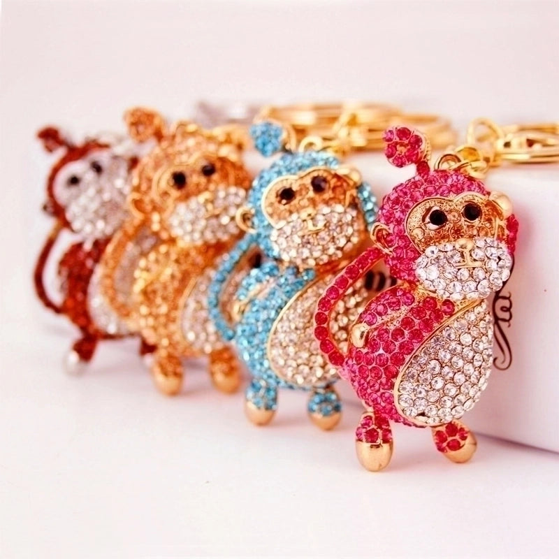 Cute Crystal Diamond Zodiac Monkey Key Chain