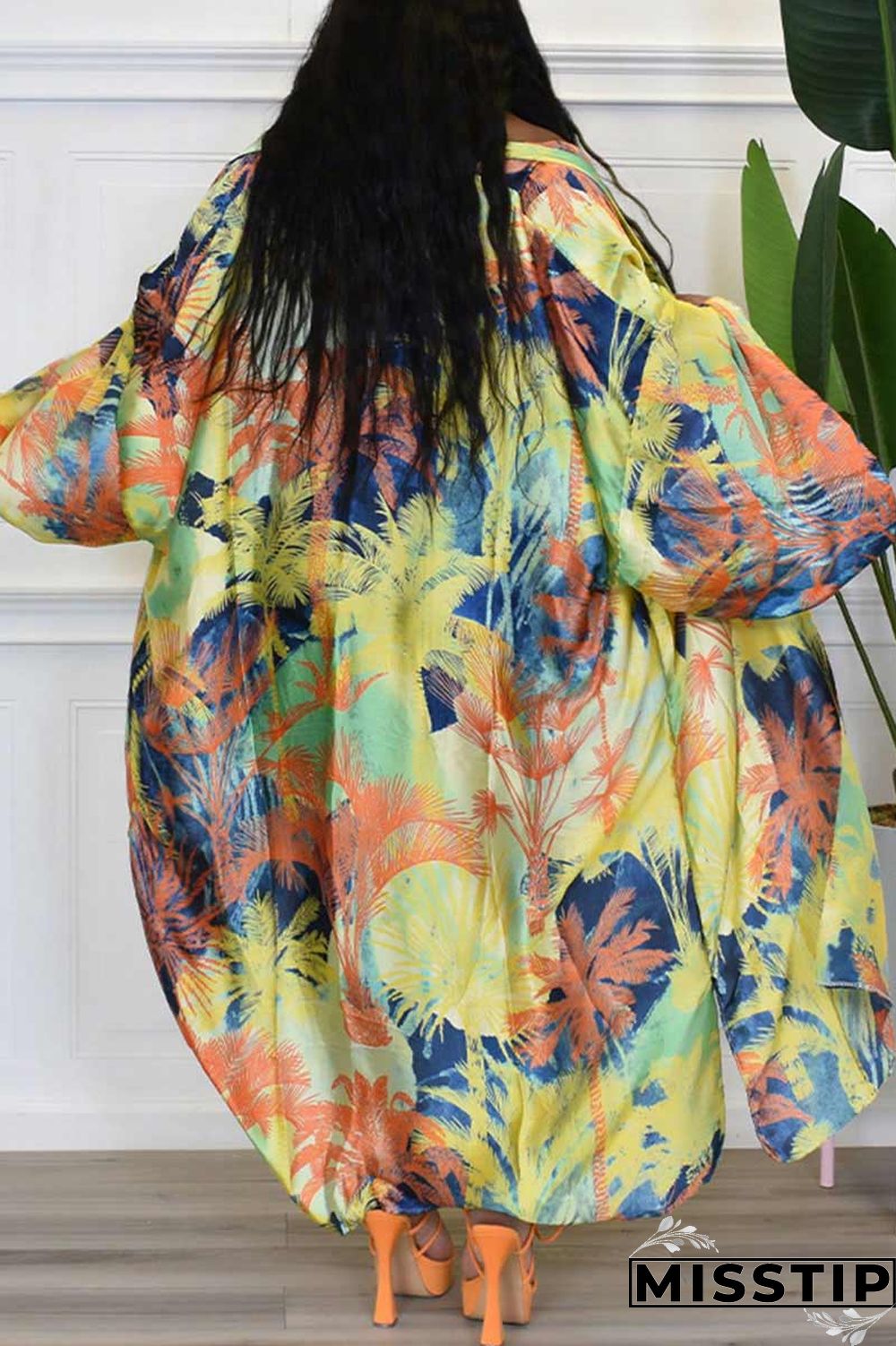 Red Fashion Casual Print Patchwork Outerwear(Without Belt)