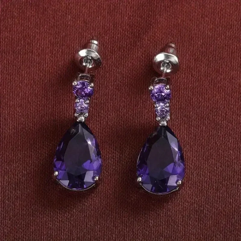 exquisite waterdrop amethyst drop earrings for women engagement wedding jewelry lover birthday gift details 4