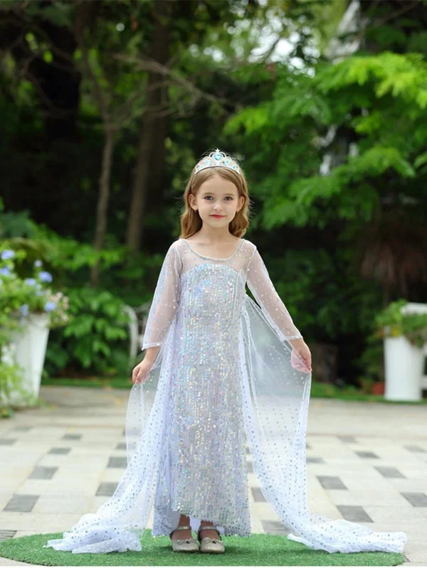 Frozen Elsa Costume Sequin White Dress-elleschic