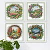 4pcs Four Seasons Scenery In Garland-14CT Stamped Cross Stitch Egyptian Cotton 40*40cm/15.75*15.75in tapestrymarket
