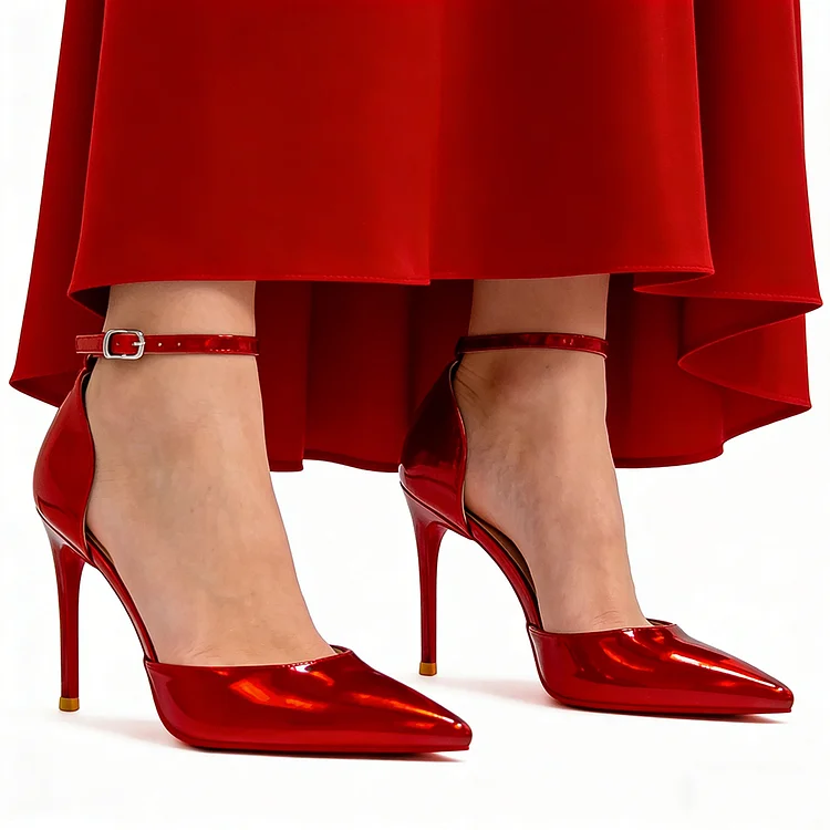 100mm Women&rsquo;s High Heels Ankle Strap Pointed Toe Colorful Pumps Wedding Party Red bottom Sandals Vocosi VOCOSI