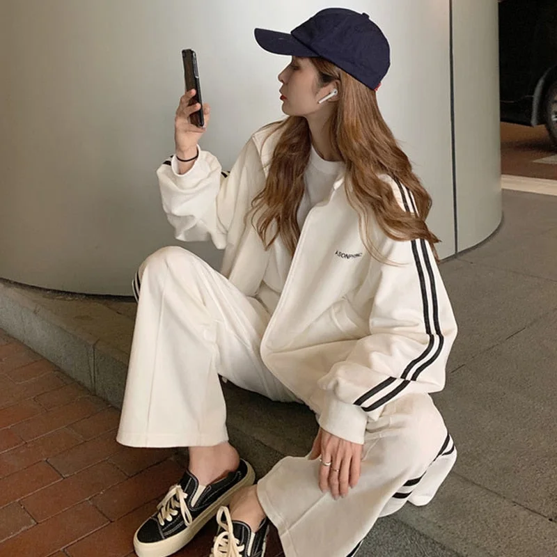Tracksuit For Women 2021 Spring New Long Sleeve Sport Basic Hip Hop Two Piece Set Velvet Loose Casual Fashion Clothes