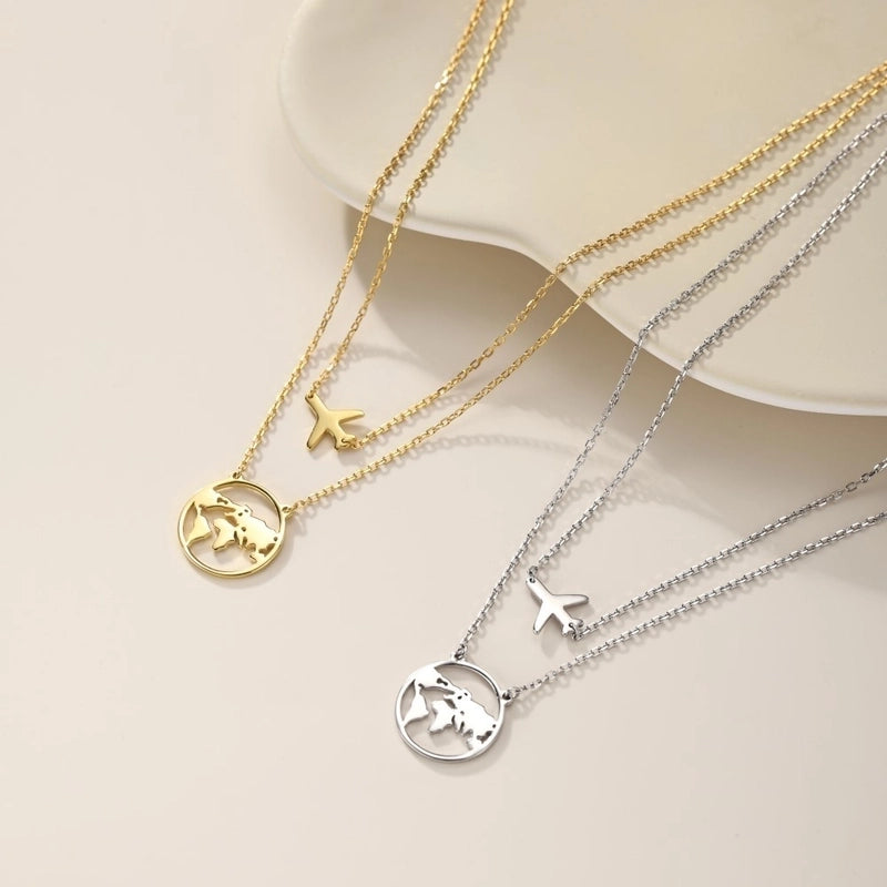 925 Sterling Silver Zircon Inlay Solid Color Layered Necklaces