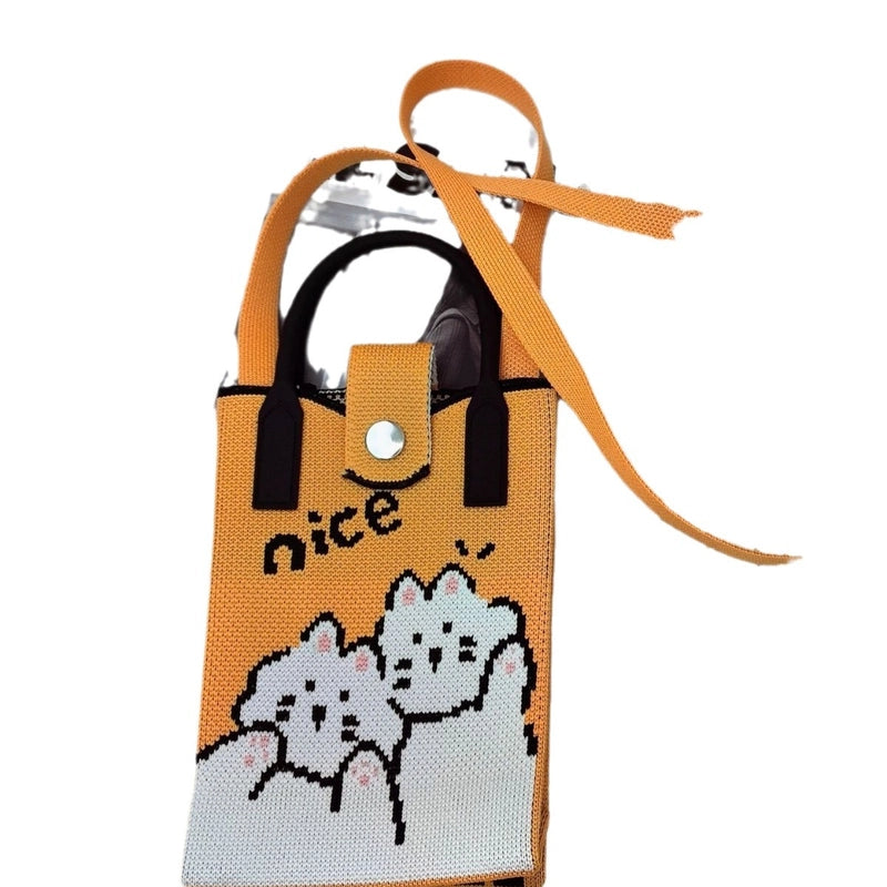 Women’s Polyester Cartoon Cute Square Hidden Buckle Shoulder Bag Handbag Crossbody Bag