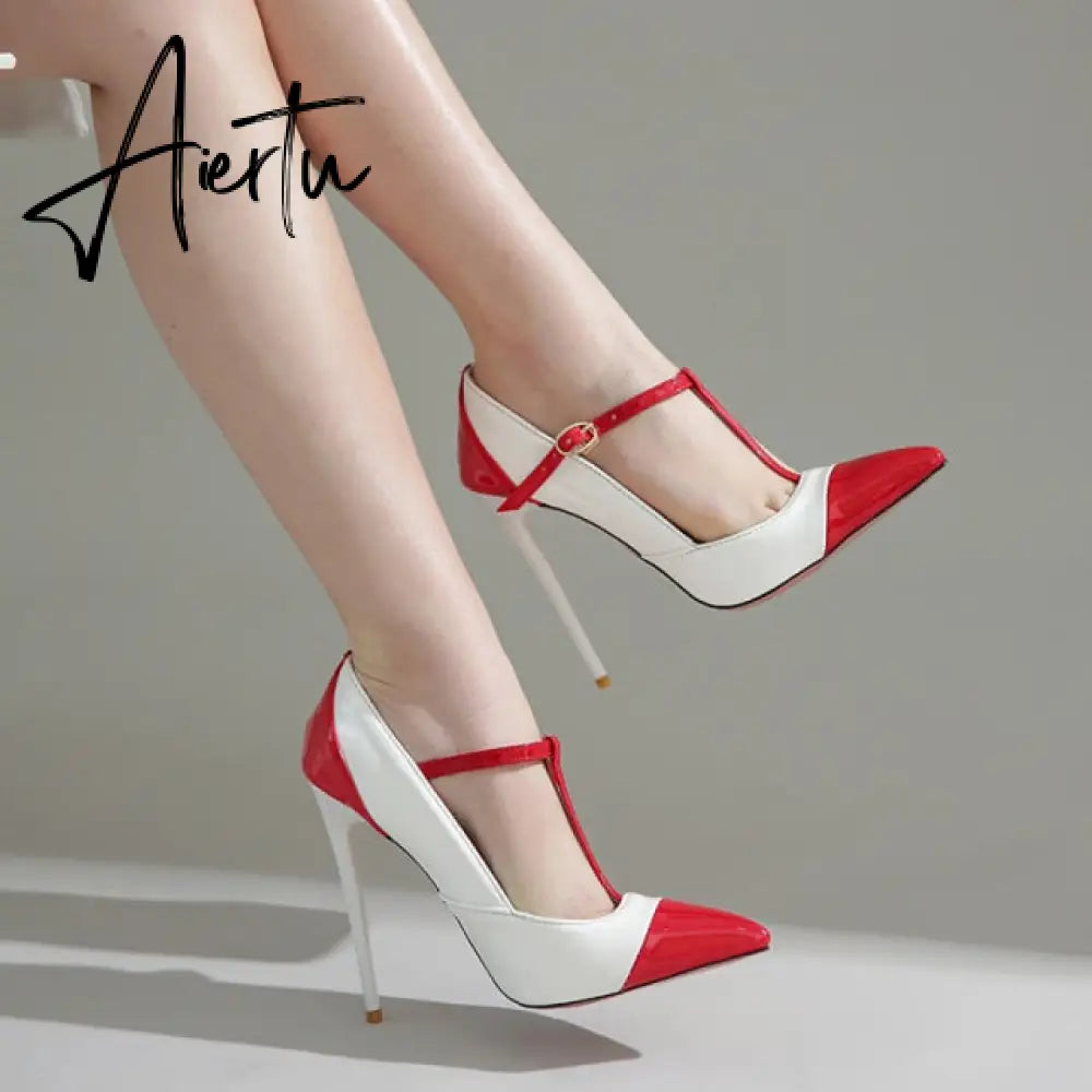 Aiertu Spring New Glamour Black White Women Wedding Pumps Vogue Spike High Heels Lady Dress Shoes LK287 Plus Big Size 10 45 47 Aiertu