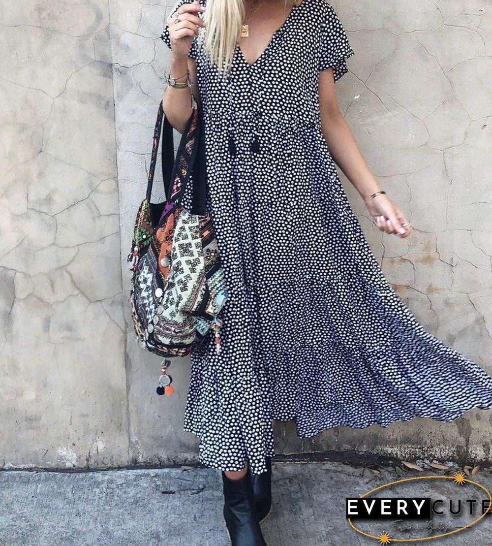 Boho Flutter Sleeves Polka Dot Midi Dress