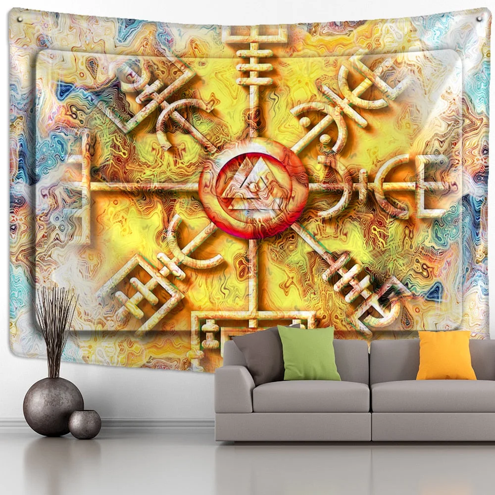 Rune Art Tapestry Wall Hanging Psychedelic Witchcraft Hippie Reaper Tapiz Tarot Mystery Room Home Decor