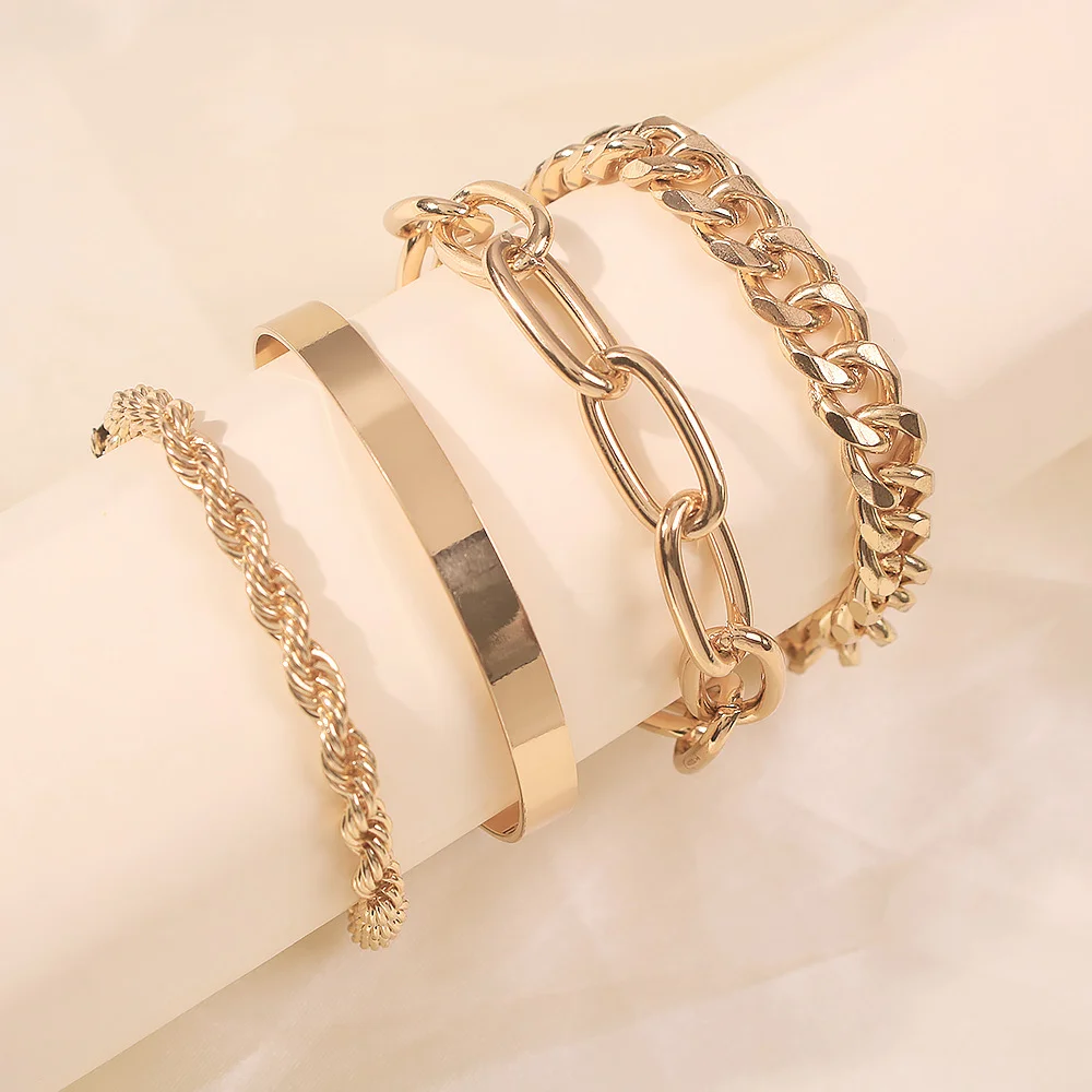 Four-piece Fashion Simple Thick Chain Bracelet