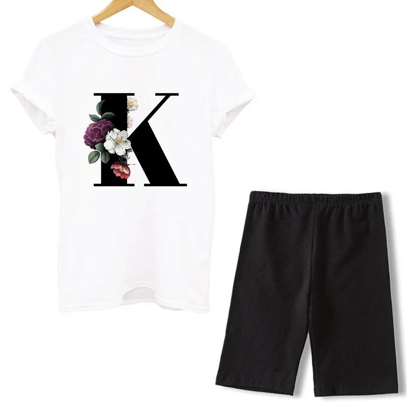 Women Two Piece Set Letter T Shirts And Shorts Sets Summer Short Sleeve O-neck Casual Biker Tracksuit Sexy Outfit For Woman 2