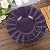 10 Pack | 9" Purple Hard Plastic Dinner Plates with Gold Ruffled Rim, Heavy Duty Disposable Dinnerware