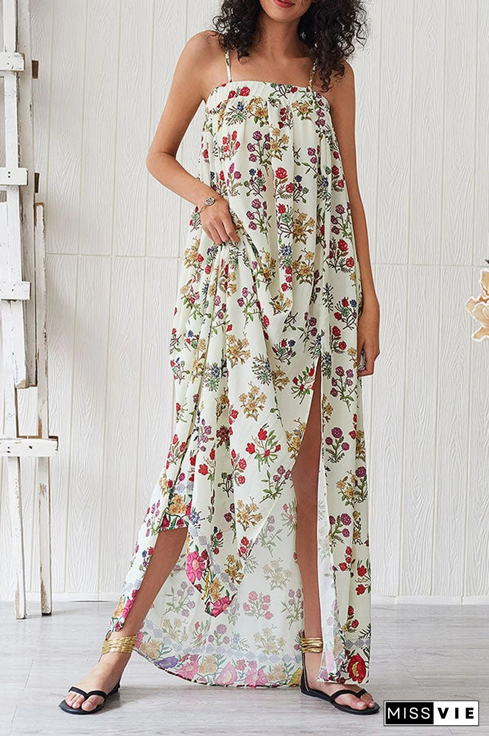 Floral Print Sleeveless Slit Maxi Dress