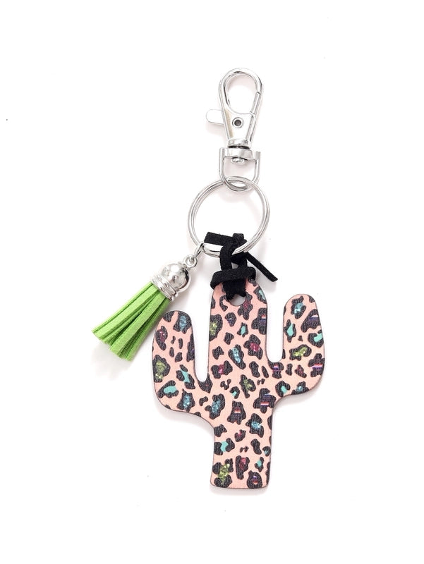 Classic Style Commute Cactus Printing Wood Bag Pendant Keychain