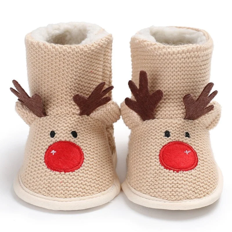 Vstacam 2022 Christmas Deer Winter Warm Baby Newborns Lovely Shoes First Walkers Baby Boy Shoes Sweaters Boots Booty For 0-1 Year