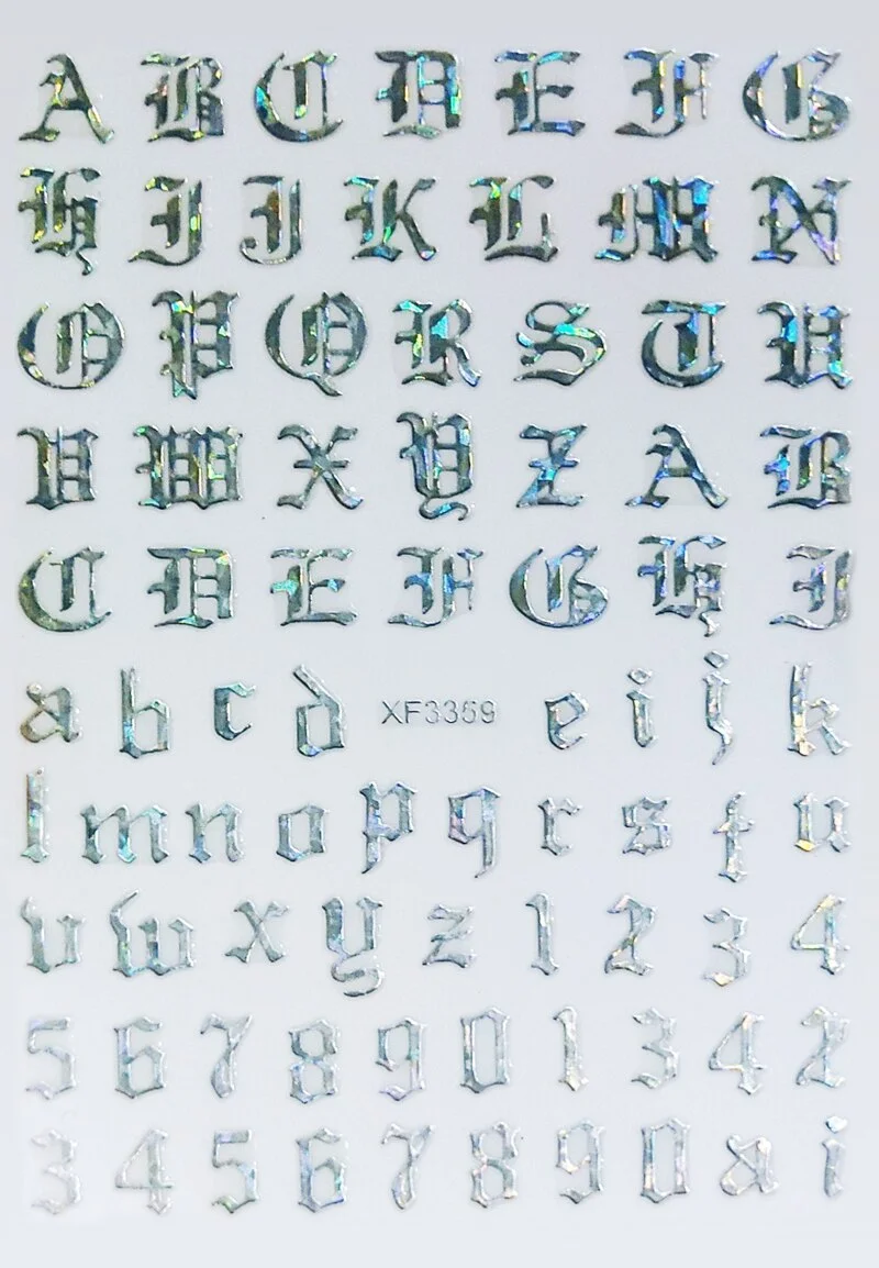3D New Fashion Old English Font Manicure Design Black Nail Art Stickers Manicure Decal Stickers for Nails Decal Decoration-Nail Inspo